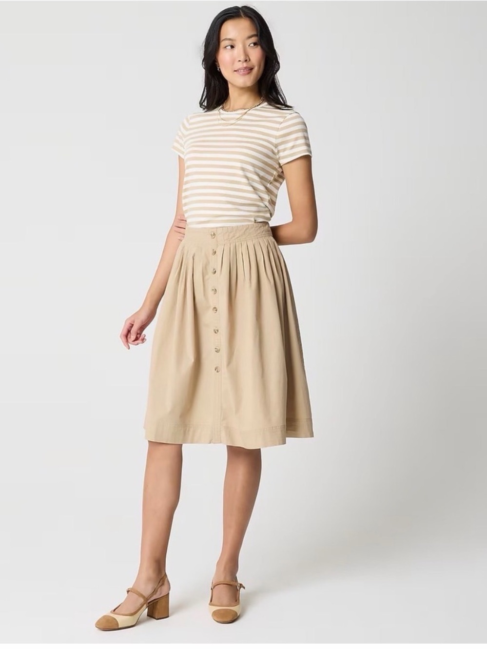 J. Crew Beige Button-Front Midi Skirt